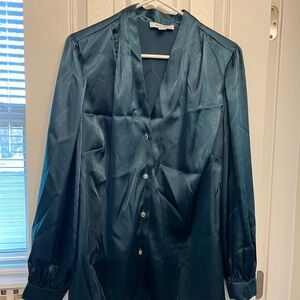 Nine West Teal Satin Blouse
